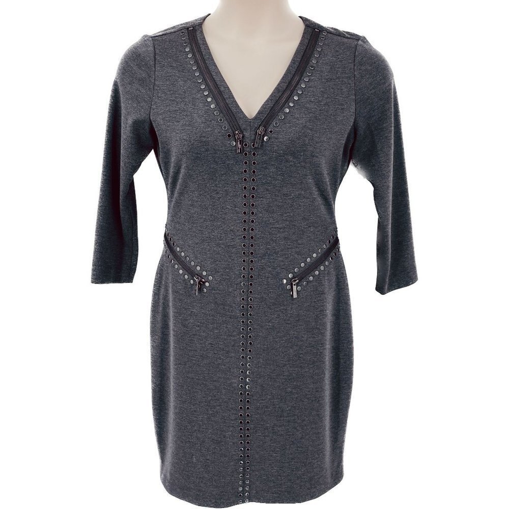 Karl Lagerfeld Paris Knit Dress Size 8 Rivet Zipper Accent Zip Close Knee Length